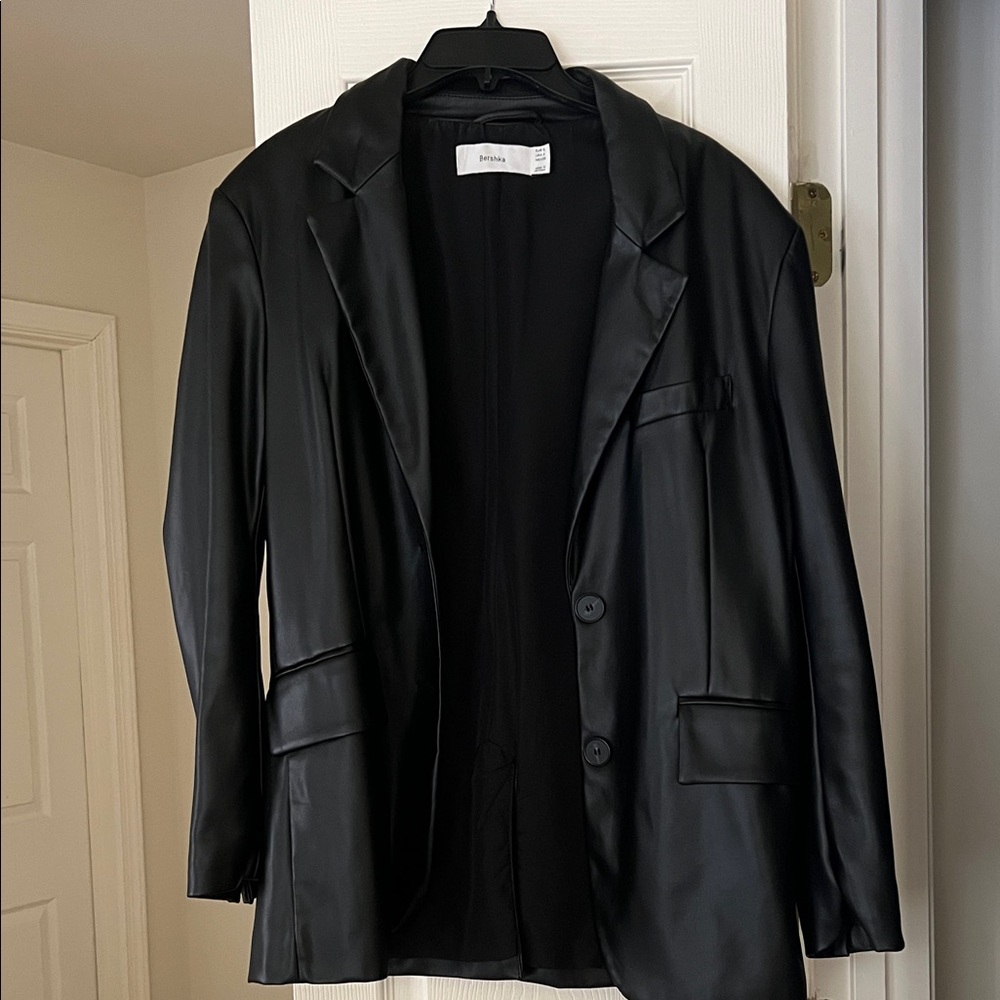 Bershka Black Faux Leather Blazer